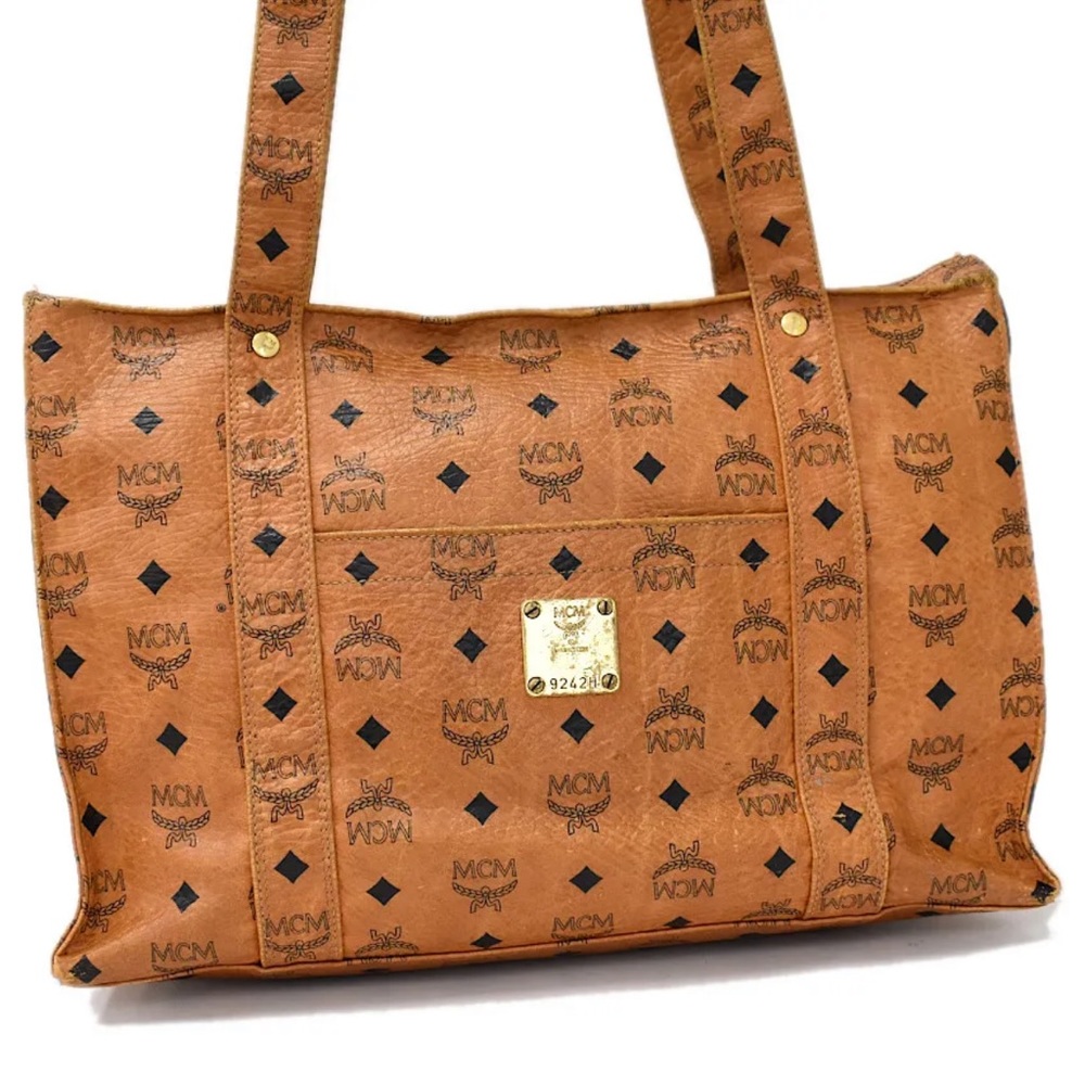 MCM Cognac Vicetos Top Zipper Shoulder Work Bag Briefcase Authentic EUC - Picture 16 of 16